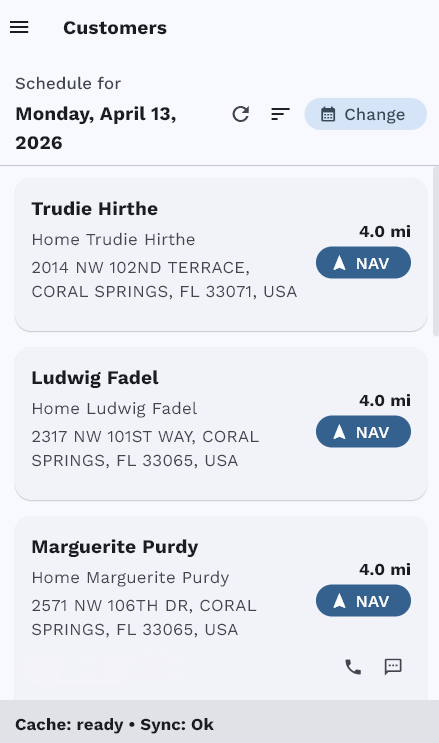 EZ Pool Biller mobile app daily schedule view
