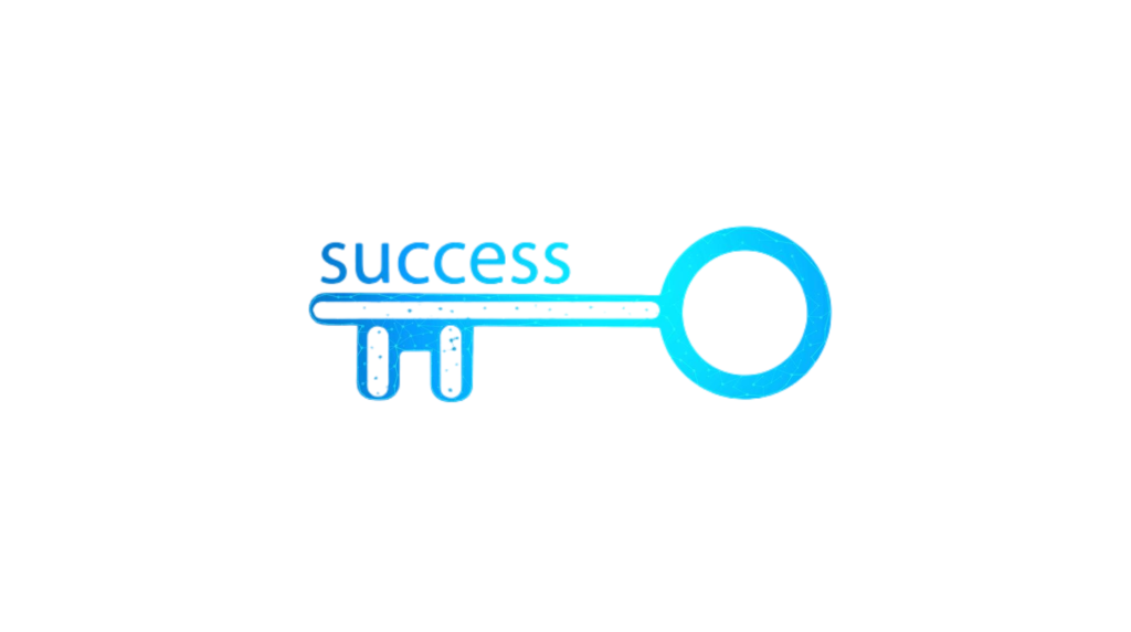 key-with-inscription-success-blue-background